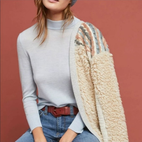 Moth Anthropologie Wool Blend Pastel Blue Mock Neck Light Kint Sweater Size XL - Picture 1 of 9